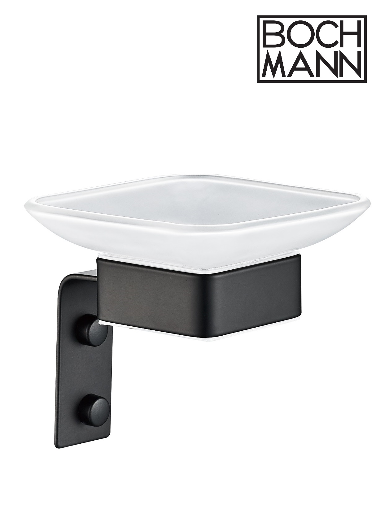 Мыльница стеклянная BOCH MANN, CR-D01-04MB с держателем из нержавеющей стали цвет черный