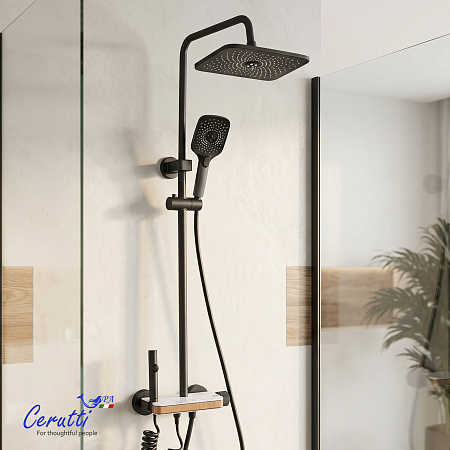 Душевая стойка Ceruttispa ЛЕАНДРО (LEANDRO) цвет графит, с LED подсветкой