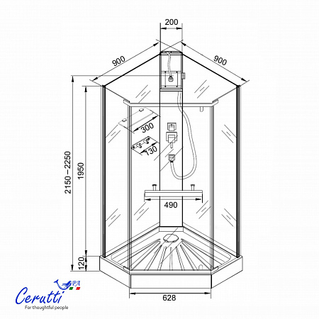 Душевая кабина Ceruttispa ЧИКА (CHIKA) 901GG (90x90x215-225)