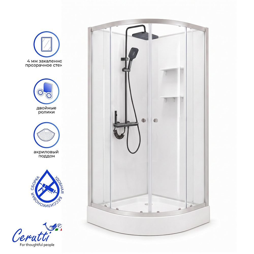 Душевая кабина Ceruttispa БЕРНИНА (BERNINA) 91 (90x90x200) с душевой системой ДЕЦИО (DECIO)