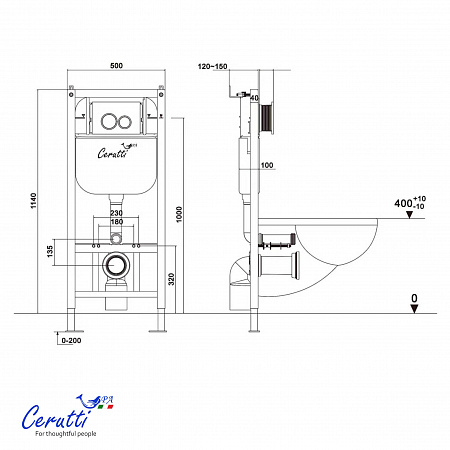 Инсталляция для подвесного унитаза Ceruttispa CR558 (код 10783) + Монтажные трубы (код 9910)