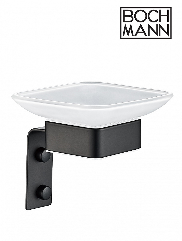 Мыльница стеклянная BOCH MANN, CR-D01-04MB с держателем из нержавеющей стали цвет черный