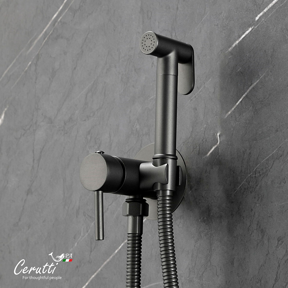 Смеситель с гигиеническим душем Ceruttispa БРАЙС SHGR (BRAIES SHGR) из латуни с шлангом 120 см, цвет серый