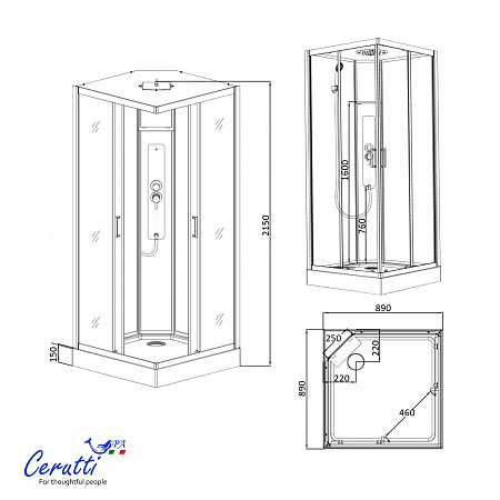Душевая кабина Ceruttispa АМИ (AMI) Quadro GG (90х90х215)