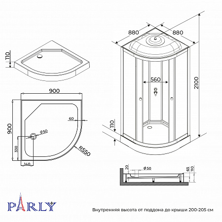 Душевая кабина PARLY BETT B931 (90х90х210)