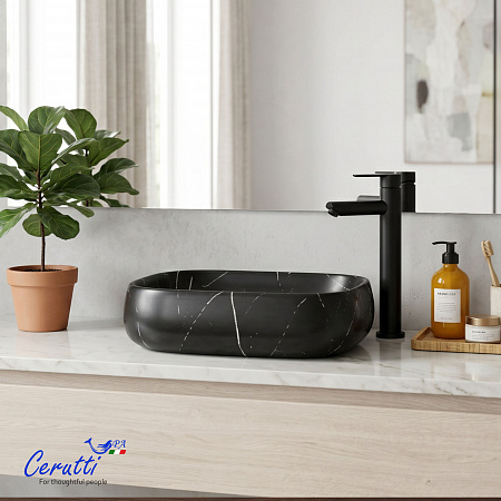 Раковина накладная Ceruttispa CR0086 MMB1 (565х400х145) мрамор матовый черный, прямоугольная