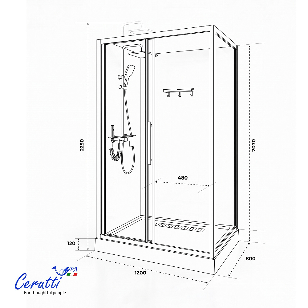 Душевая кабина Ceruttispa МАЙЕЛЛА (MAIELLA) 120GG (80х120x212) с душевой системой САЛЬВИ (SALVI)