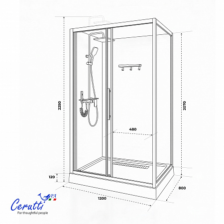 Душевая кабина Ceruttispa МАЙЕЛЛА (MAIELLA) 120GG (80х120x212) с душевой системой САЛЬВИ (SALVI)