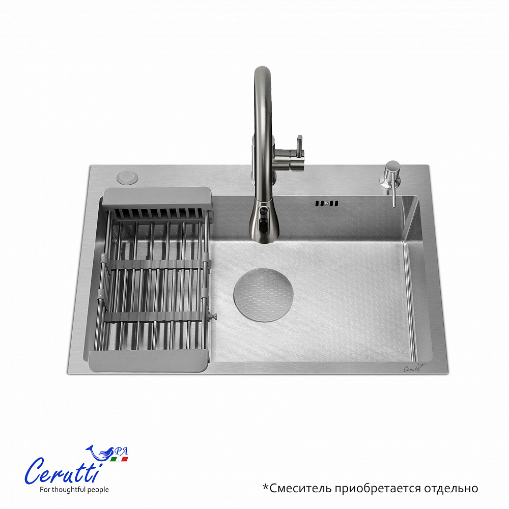 Кухонная мойка Ceruttispa ГЛОРИЯ (GLORIA) 60 nano embos (матовый хром) из нержавеющей стали (600х500х220)  