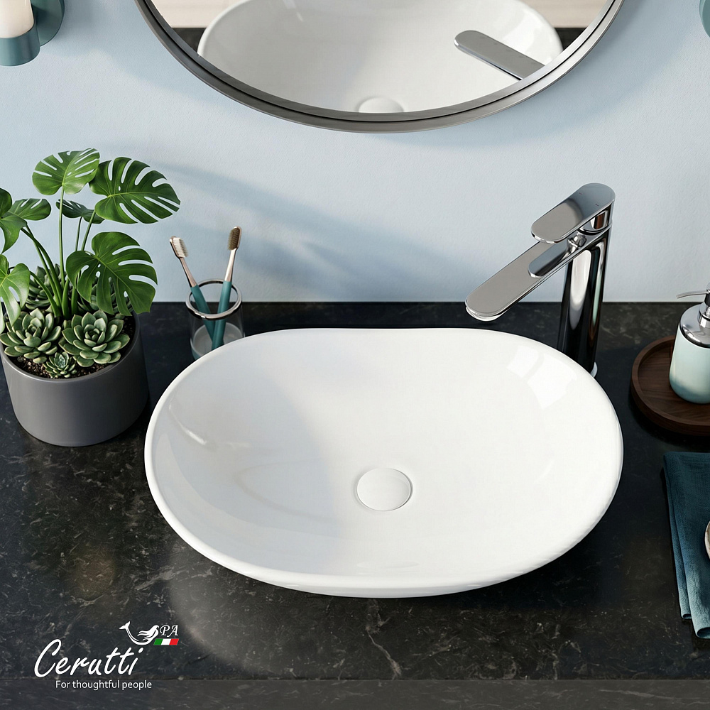 Раковина накладная Ceruttispa CR7031B (640х360х140) белая, овальная