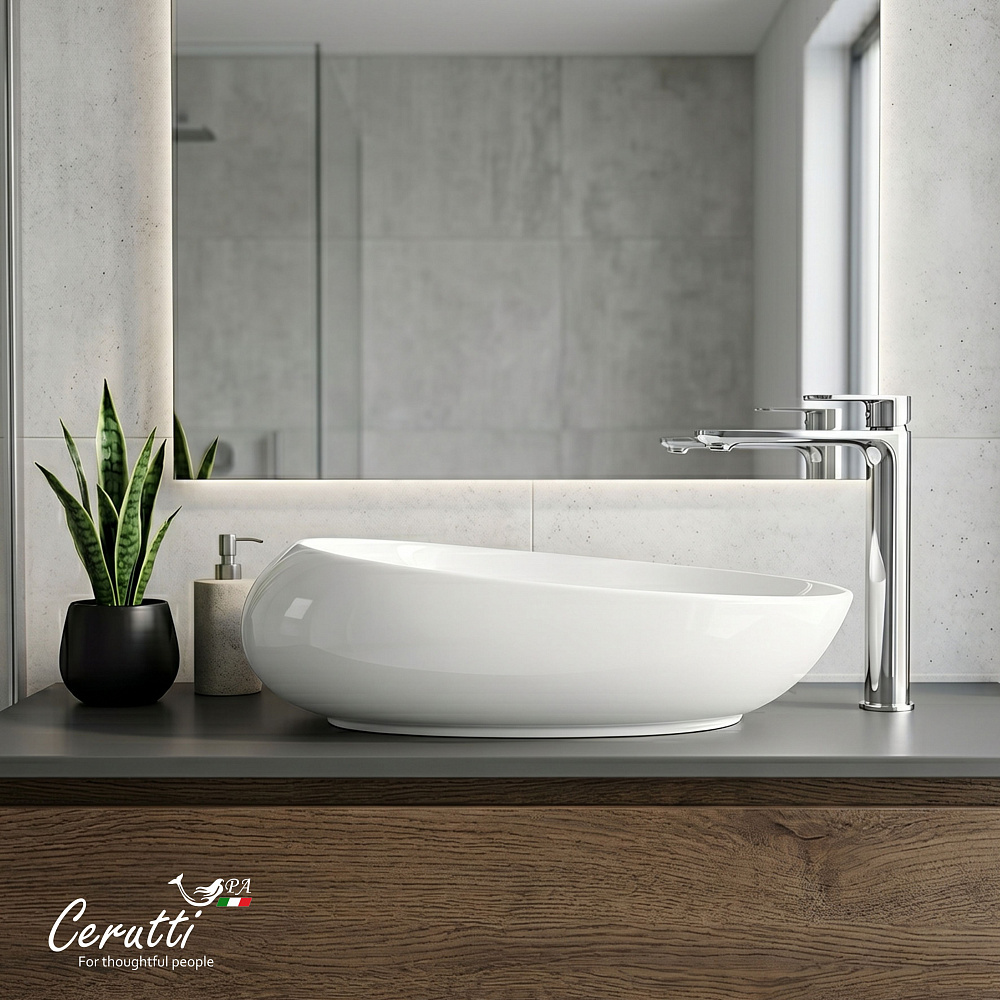 Раковина накладная Ceruttispa CR0058B (580х370х140 ) белая, смещенный овал