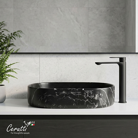 Раковина накладная Ceruttispa CR0055B MMB2 (500х350х120) мрамор матовый черный, овальная