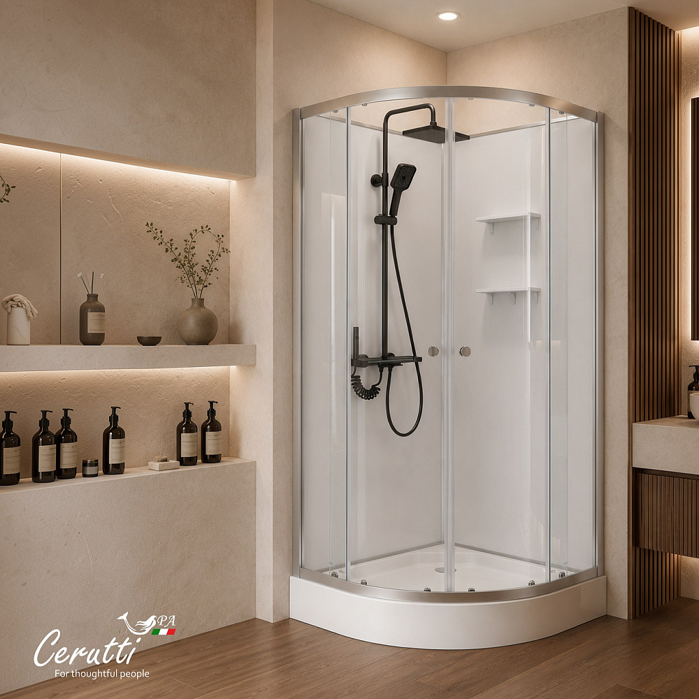Душевая кабина Ceruttispa БЕРНИНА (BERNINA) 91 (90x90x200) с душевой системой ТОРЕ (TORE) 