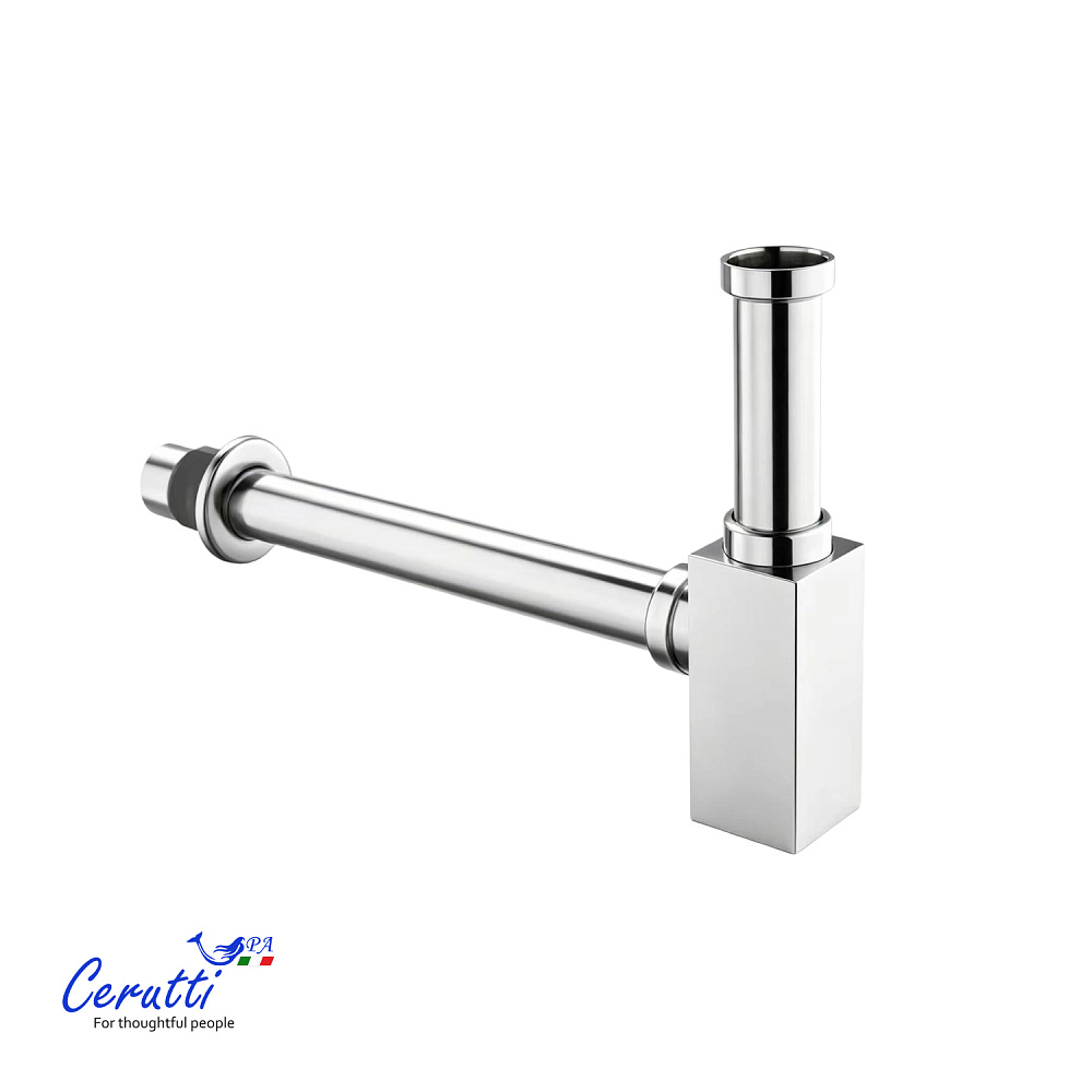 Сифон для раковины Ceruttispa CT1018 из нержавеющей стали, квадратный, цвет хром, с горизонтальным выпуском, регулируемой верхней частью