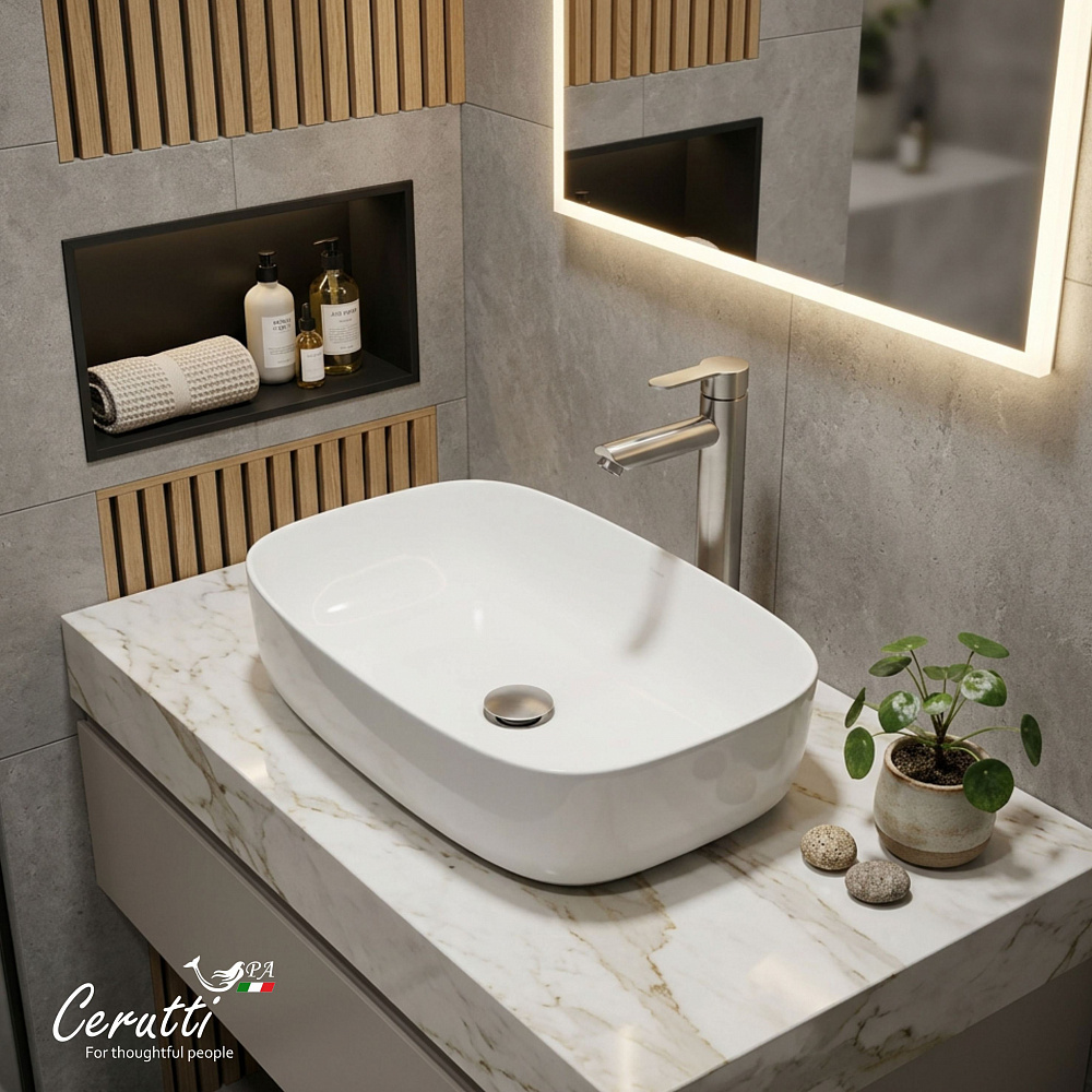 Раковина накладная Ceruttispa CR0045 (590х370х130) белая, прямоугольная