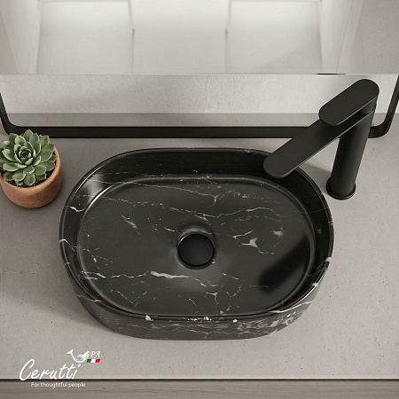 Раковина накладная Ceruttispa CR0055B MMB2 (500х350х120) мрамор матовый черный, овальная