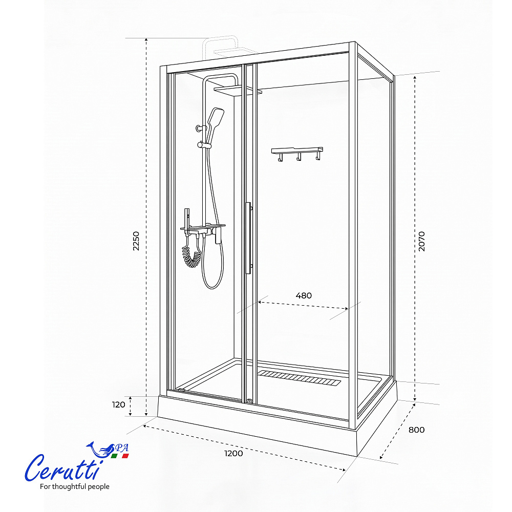 Душевая кабина Ceruttispa МАЙЕЛЛА (MAIELLA) 120GG (80х120x212) с душевой системой НИВЕС (NIVES) 