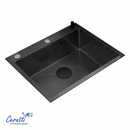 Кухонная мойка Ceruttispa ГЛОРИЯ (GLORIA) 6045B nano black (графит) из нержавеющей стали (600х450х220)  