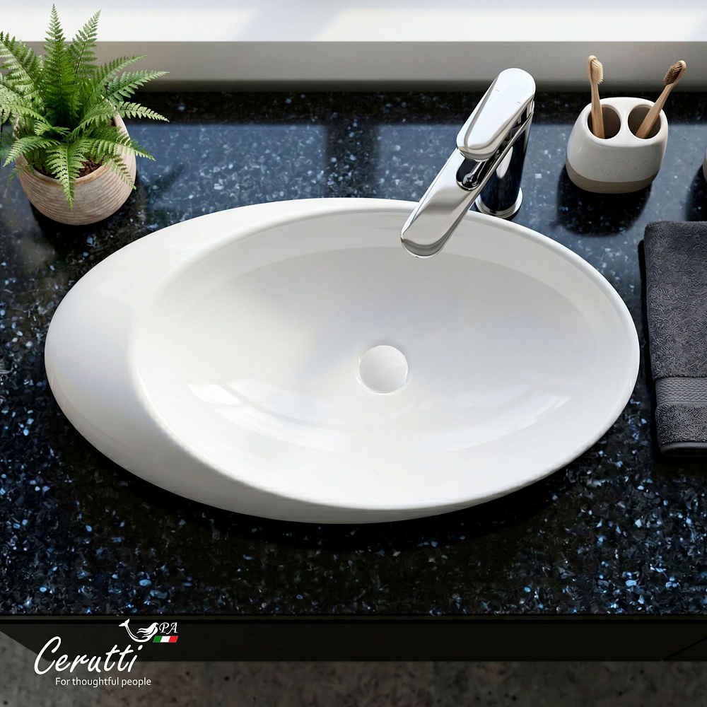 Раковина накладная Ceruttispa CR0058B (580х370х140 ) белая, смещенный овал