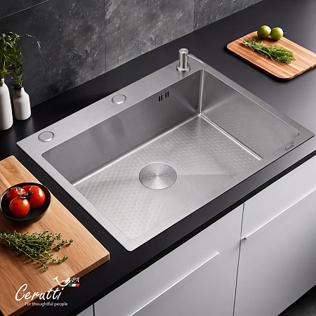 Кухонная мойка Ceruttispa ГЛОРИЯ (GLORIA) 60 nano embos (матовый хром) из нержавеющей стали (600х500х220)  