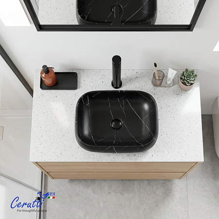 Раковина накладная Ceruttispa CR0086 MMB1 (565х400х145) мрамор матовый черный, прямоугольная