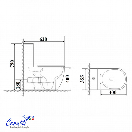 Унитаз напольный Ceruttispa МИРКО (MIRKO) Tornado CT11090 безободковый (620х355х790) 
