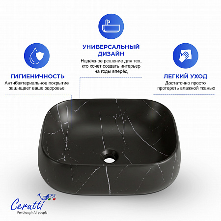 Раковина накладная Ceruttispa CR0086 MMB1 (565х400х145) мрамор матовый черный, прямоугольная