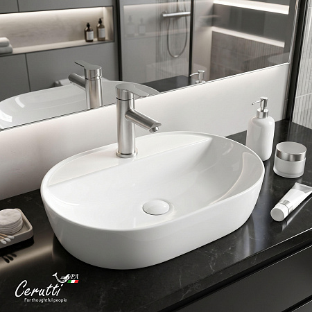 Раковина накладная Ceruttispa CR0074 (600х400х120) белая, овальная, с отверстием под смеситель
