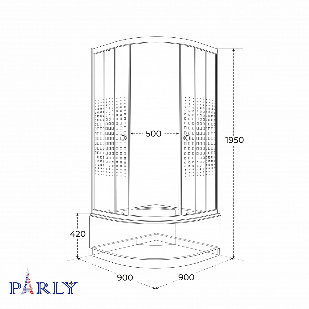 Душевой уголок с поддоном PARLY Z9011N (90х90х195)