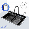 Многофункциональная кухонная мойка Ceruttispa ГЛОРИЯ (GLORIA) II nano black (графит) из нержавеющей стали (750х460х230)  