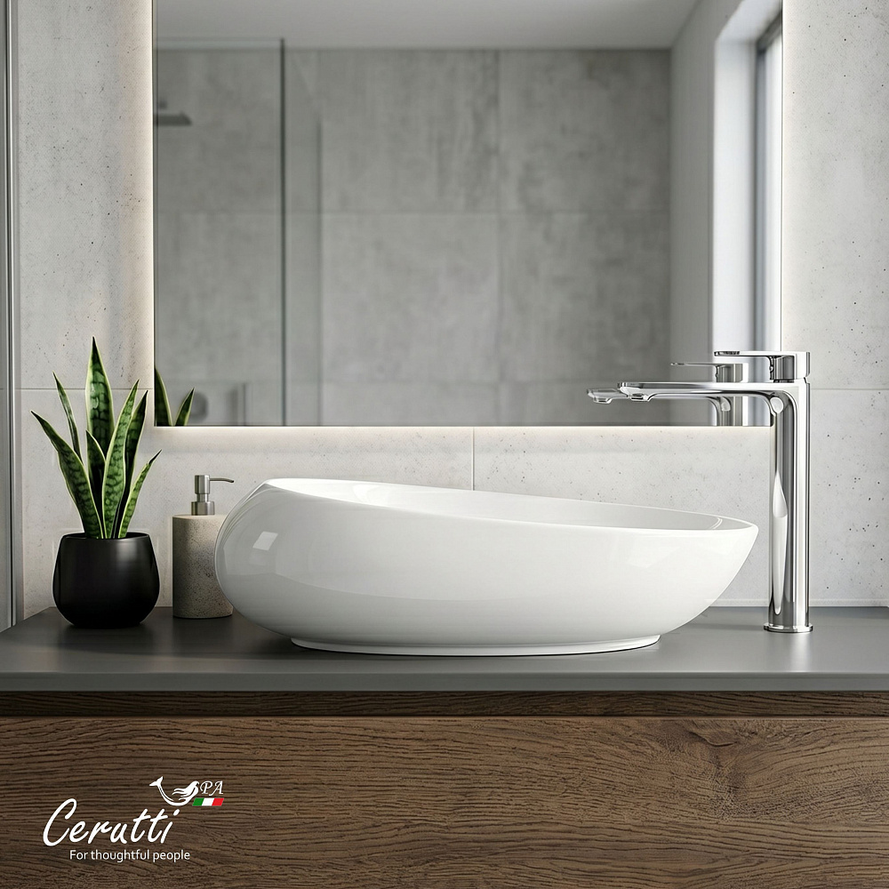 Раковина накладная Ceruttispa CR0058A (480х300х140) белая, смещенный овал