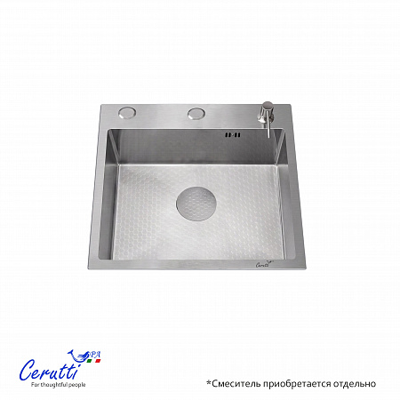 Кухонная мойка Ceruttispa ГЛОРИЯ (GLORIA) 50 nano embos (матовый хром) из нержавеющей стали (500х500х220) 