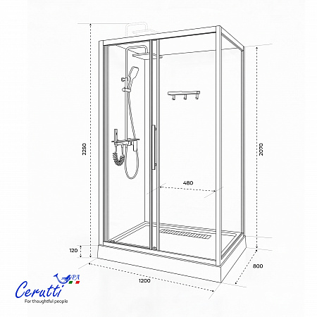 Душевая кабина Ceruttispa МАЙЕЛЛА (MAIELLA) 120GG (80х120x212) с душевой системой ЛЕАНДРО (LEANDRO) 
