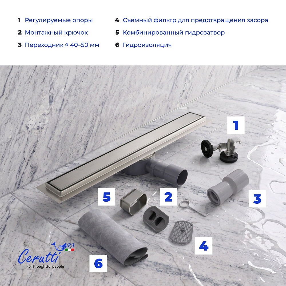 Душевой трап Ceruttispa CT1004BN-70 (70х700) цвет матовый никель